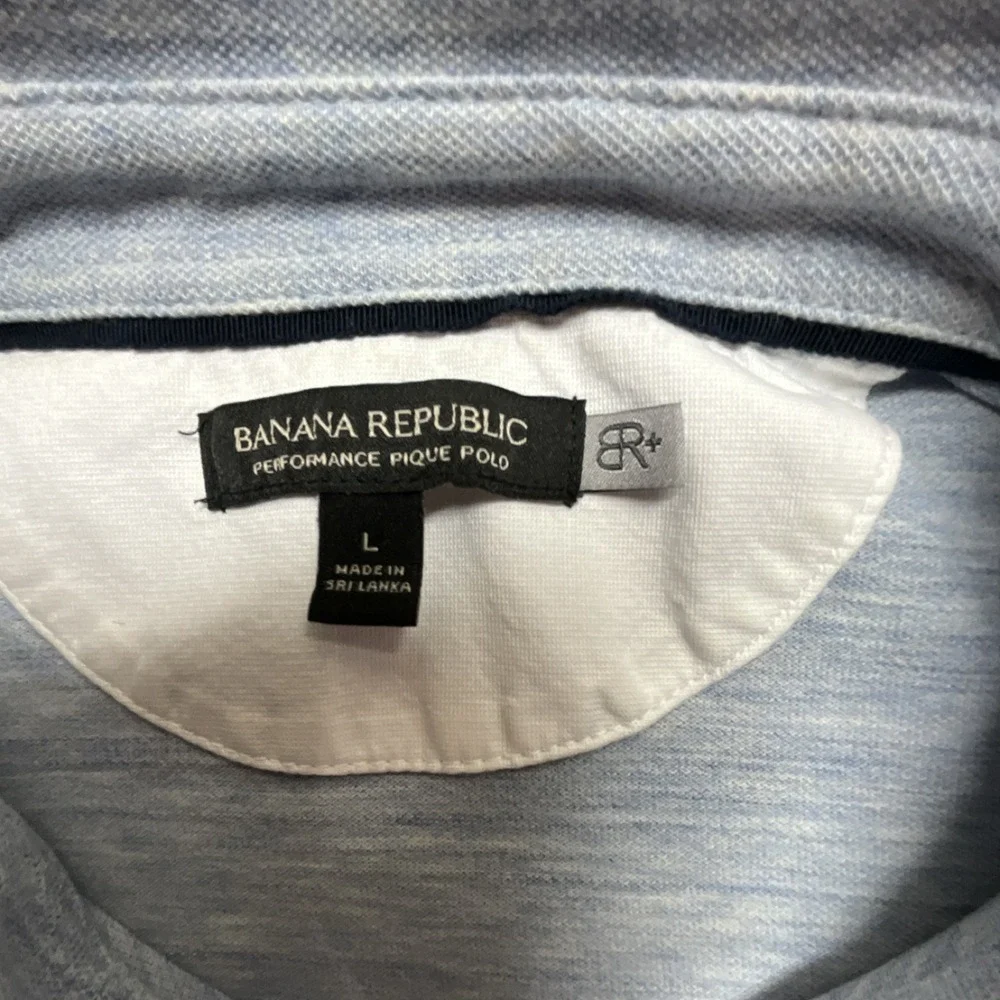 Banana Republic Men's Performance Pique Polo Shirt Light Blue L Short Sleeve Kn…